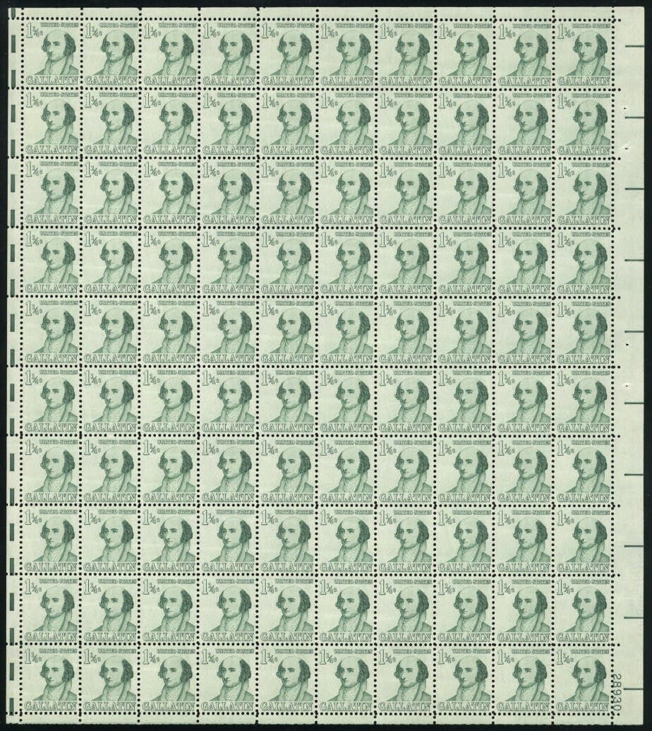 Scott# 1279 "GALLATIN" MNH FULL SHEET (100) NICELY CENTERED