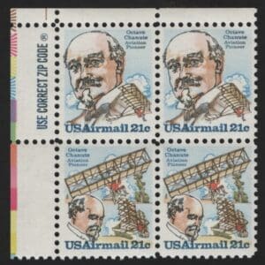 Scott# C93-94 "OCTAVE CHANUTE" MNH SE-TENANT ZIP BLOCK (4)