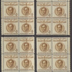 Scott# 1110 "SIMON BOLIVAR" MNH MATCHED PLATE BLOCKS (4) P# 26058
