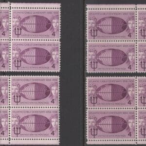 Scott# 1112 "ATLANTIC CABLE" MNH MATCHED PLATE BLOCKS (4) P# 26077