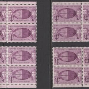 Scott# 1112 "ATLANTIC CABLE" MNH MATCHED PLATE BLOCKS (4) P# 26078