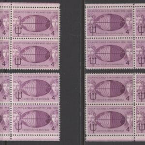 Scott# 1112 "ATLANTIC CABLE" MNH MATCHED PLATE BLOCKS (4) P# 26079