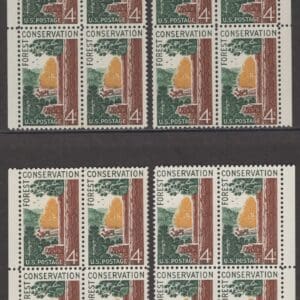 Scott# 1122 "FOREST CONSERVATION" MATCHED PLATE BLOCKS(4) P#26149