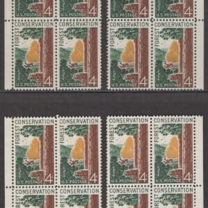 Scott# 1122 "FOREST CONSERVATION" MATCHED PLATE BLOCKS(4) P#26156