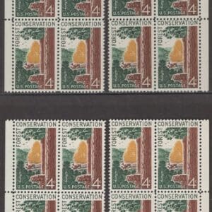 Scott# 1122 "FOREST CONSERVATION" MATCHED PLATE BLOCKS(4) P#26157