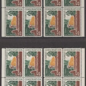 Scott# 1122 "FOREST CONSERVATION" MATCHED PLATE BLOCKS(4) P#26162