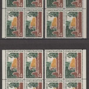 Scott# 1122 "FOREST CONSERVATION" MATCHED PLATE BLOCKS(4) P#26170