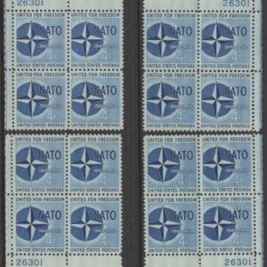 Scott# 1127 NATO 10TH ANNIVERSARY MATCHED PLATE BLOCKS(4) P#26301
