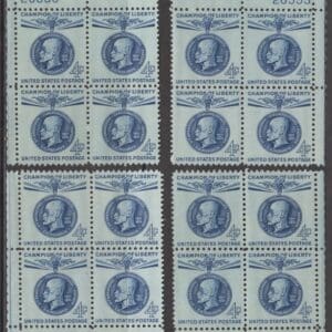 Scott# 1147 "THOMAS G MASARYK" MATCHED PLATE BLOCKS (4) P# 26555