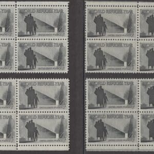 Scott# 1149 "WORLD REFUGEE YEAR" MATCHED PLATE BLOCKS(4) P# 26596