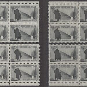 Scott# 1149 "WORLD REFUGEE YEAR" MATCHED PLATE BLOCKS(4) P# 26597
