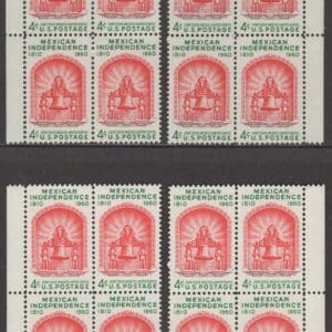 Scott# 1157 MEXICAN INDEPENDENCE MATCHED PLATE BLOCKS (4) P# 26713