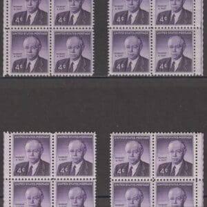 Scott# 1161 "ROBERT A TAFT" MATCHED PLATE BLOCKS (4) PLATE# 26760