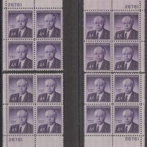 Scott# 1161 "ROBERT A TAFT" MATCHED PLATE BLOCKS (4) PLATE# 26761