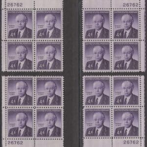 Scott# 1161 "ROBERT A TAFT" MATCHED PLATE BLOCKS (4) PLATE# 26762