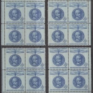 Scott# 1165 "BARON MANNERHEIM" MATCHED PLATE BLOCKS (4) P# 26757