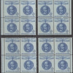 Scott# 1165 "BARON MANNERHEIM" MATCHED PLATE BLOCKS (4) P# 26758