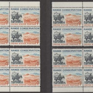 Scott# 1176 "RANGE CONSERVATION" MATCHED PLATE BLOCKS (4)P# 26874
