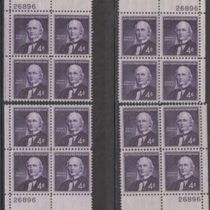 Scott# 1177 "HORACE GREELEY" MATCHED PLATE BLOCKS(4) PLATE# 26896