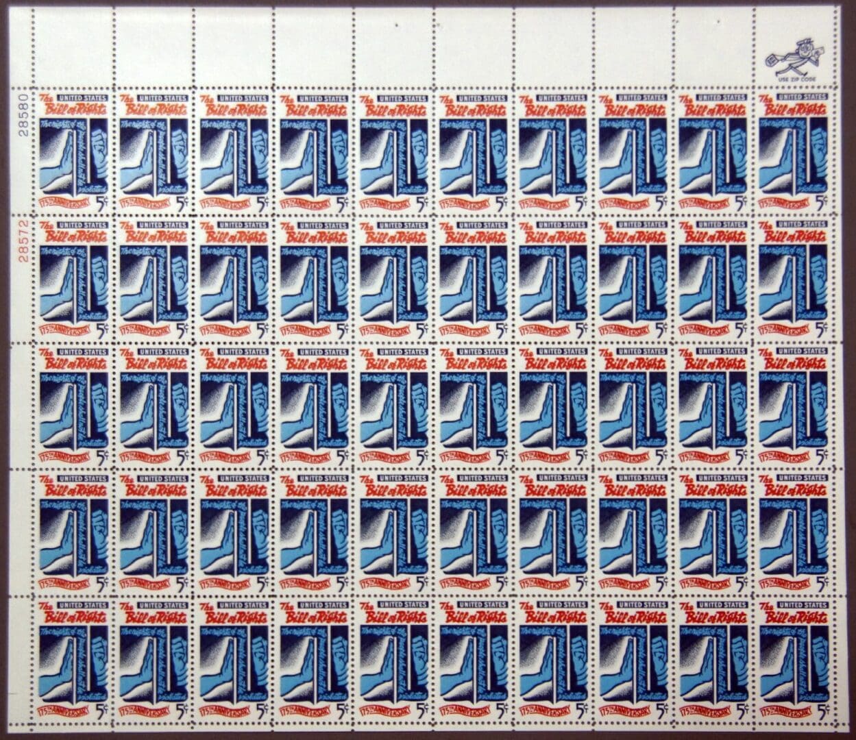 Scott# 1312 "BILL of RIGHTS" MNH FULL SHEET (50) NICELY CENTERED