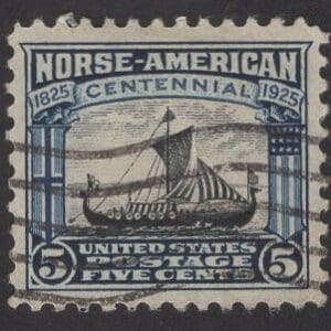 Scott# 621"NORSE AMERICAN" USED, FLAG CANCEL, CHOICE CENTERING
