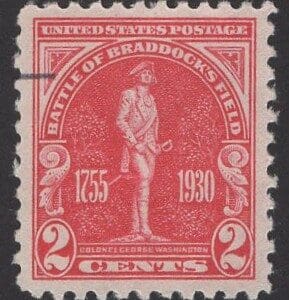 Scott# 688 "BATTLE of BRADDOCK'S FIELD" USED, LITE CANCEL