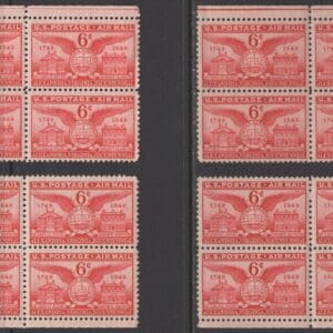 Scott# C40 ALEXANDRIA BICENTEN. MATCHED PLATE BLOCKS(4) P#24087