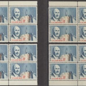 Scott# C69 "ROBERT GODDARD" MATCHED PLATE BLOCKS (4) P# 27860