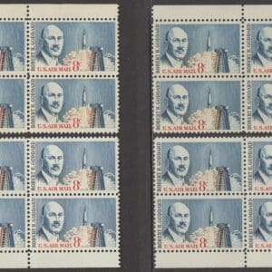 Scott# C69 "ROBERT GODDARD" MATCHED PLATE BLOCKS (4) P# 27861