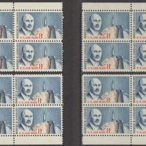 Scott# C69 "ROBERT GODDARD" MATCHED PLATE BLOCKS (4) P# 27862