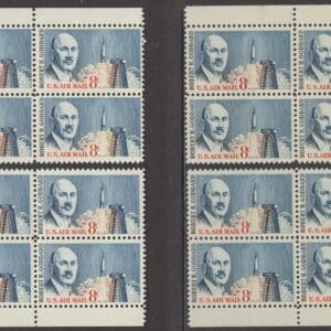 Scott# C69 "ROBERT GODDARD" MATCHED PLATE BLOCKS (4) P# 27863