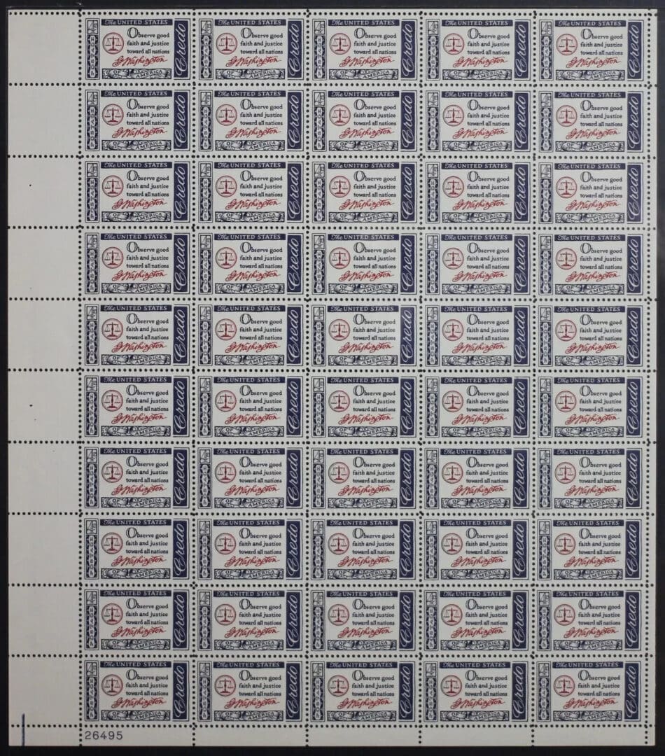 Scott# 1139 "CREDO - GEORGE WASHINGTON" MNH FULL SHEET (50)
