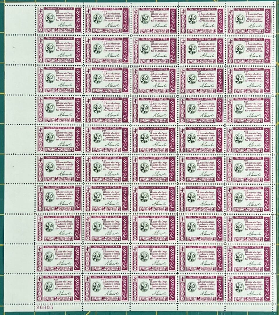 Scott# 1143 "CREDO- ABRAHAM LINCOLN" MNH FULL SHEET (50)
