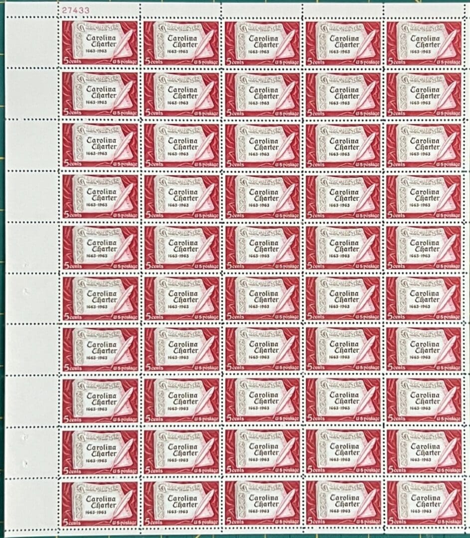Scott# 1230 "CAROLINA CHARTER" MNH FULL SHEET (50)