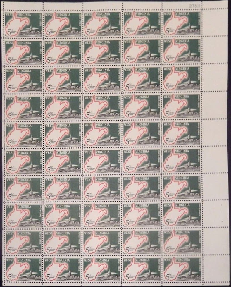 Scott# 1232 "WEST VIRGINIA - 100 YEARS" MNH FULL SHEET (50)