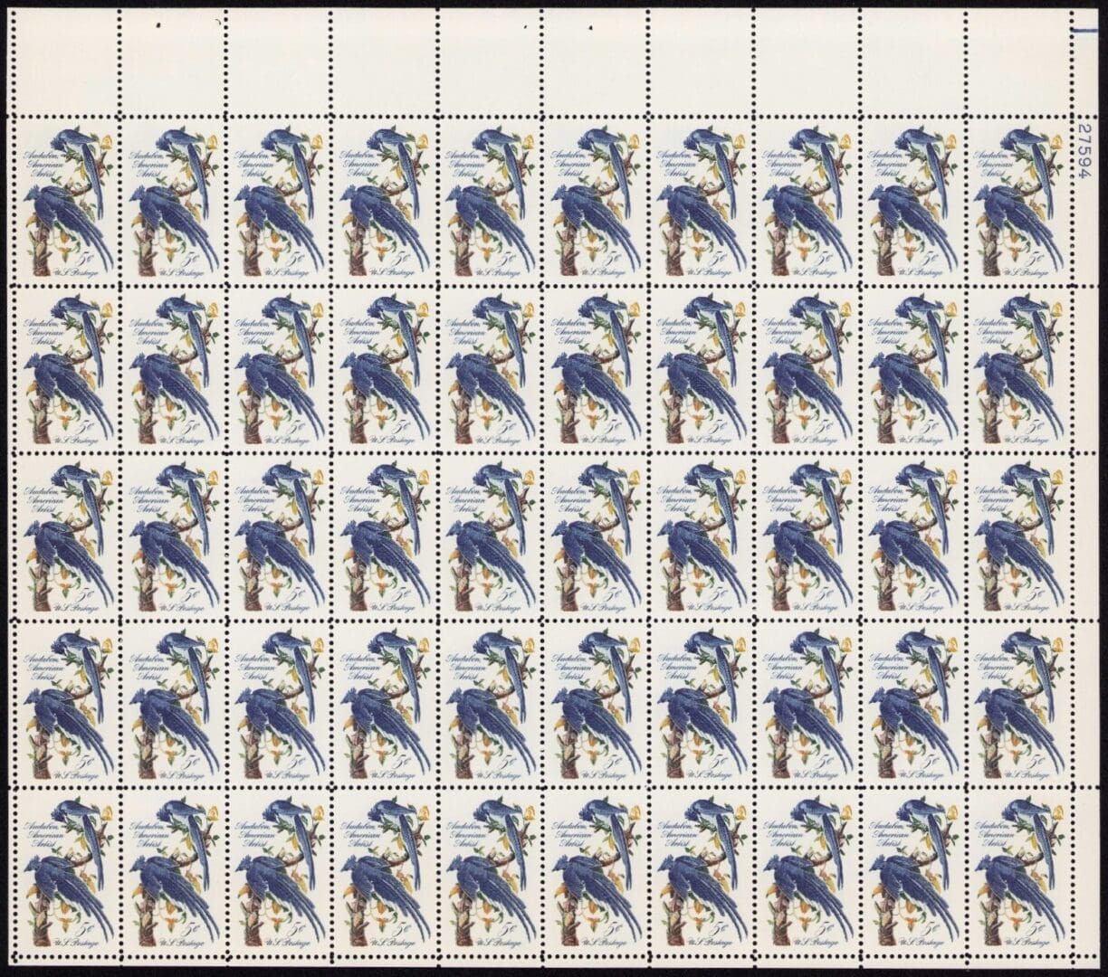 Scott# 1241 "JOHN J AUDUBON-COLUMBIA BLUE JAY" MNH FULL SHEET(50)