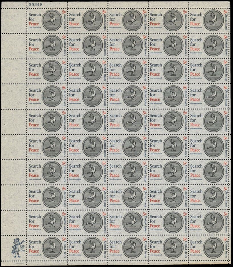 Scott# 1326 "LIONS INT'L - SEARCH FOR PEACE" MNH FULL SHEET (50)