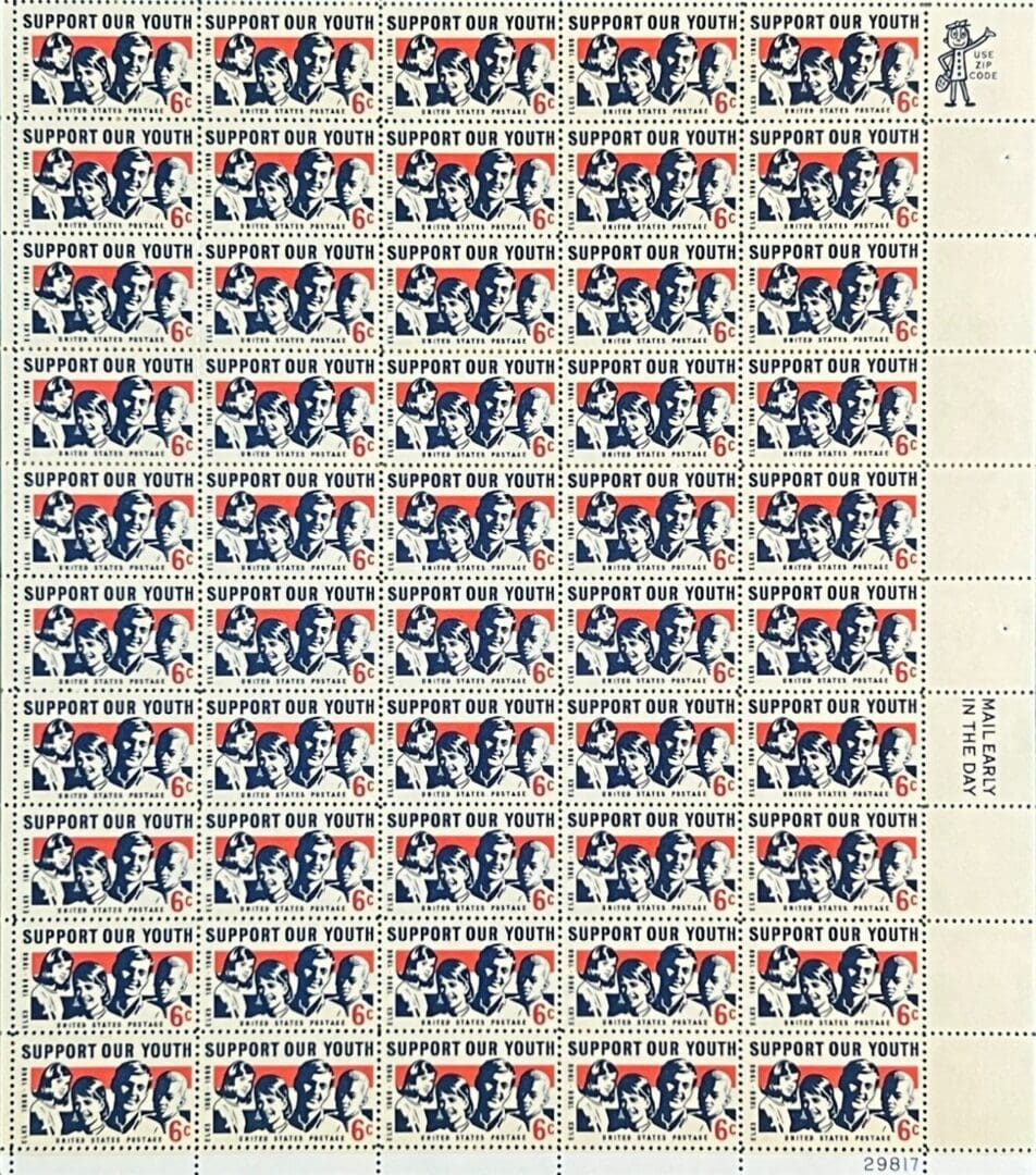 Scott# 1342 SUPPORT OUR YOUTH MNH FULL SHEET (50) NICELY CENTERED