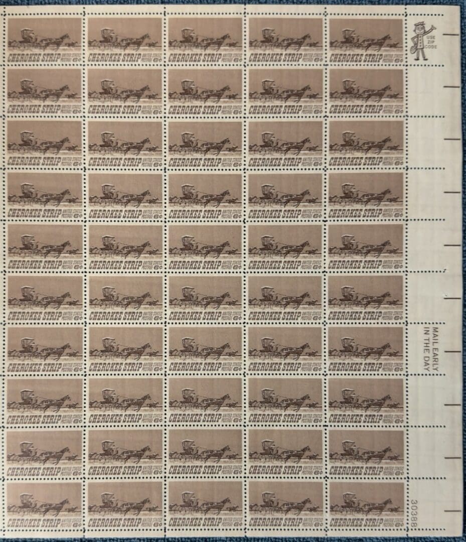 Scott# 1360 "CHEROKEE STRIP" MNH FULL SHEET (50)