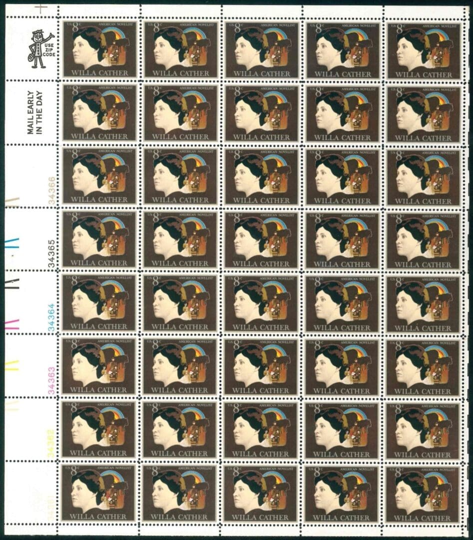 Scott# 1487 "WILLA CATHER-NOVELIST" MNH FULL SHEET (40)