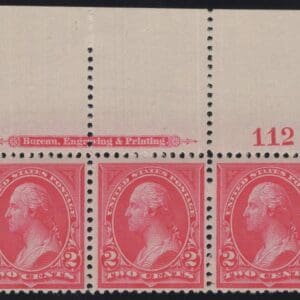 Scott# 250 "WASHINGTON" MNH PLATE # STRIP (3) W/ENGRAVERS MARKING