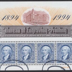 Scott# 2875 "B.E.P. 100th ANNIVERSARY" USED SOUVENIR SHEET