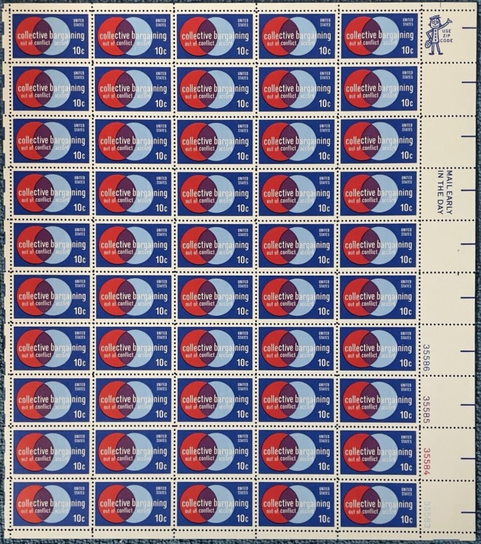 Scott# 1558 "COLLECTIVE BARGAINING" MNH FULL SHEET (50)