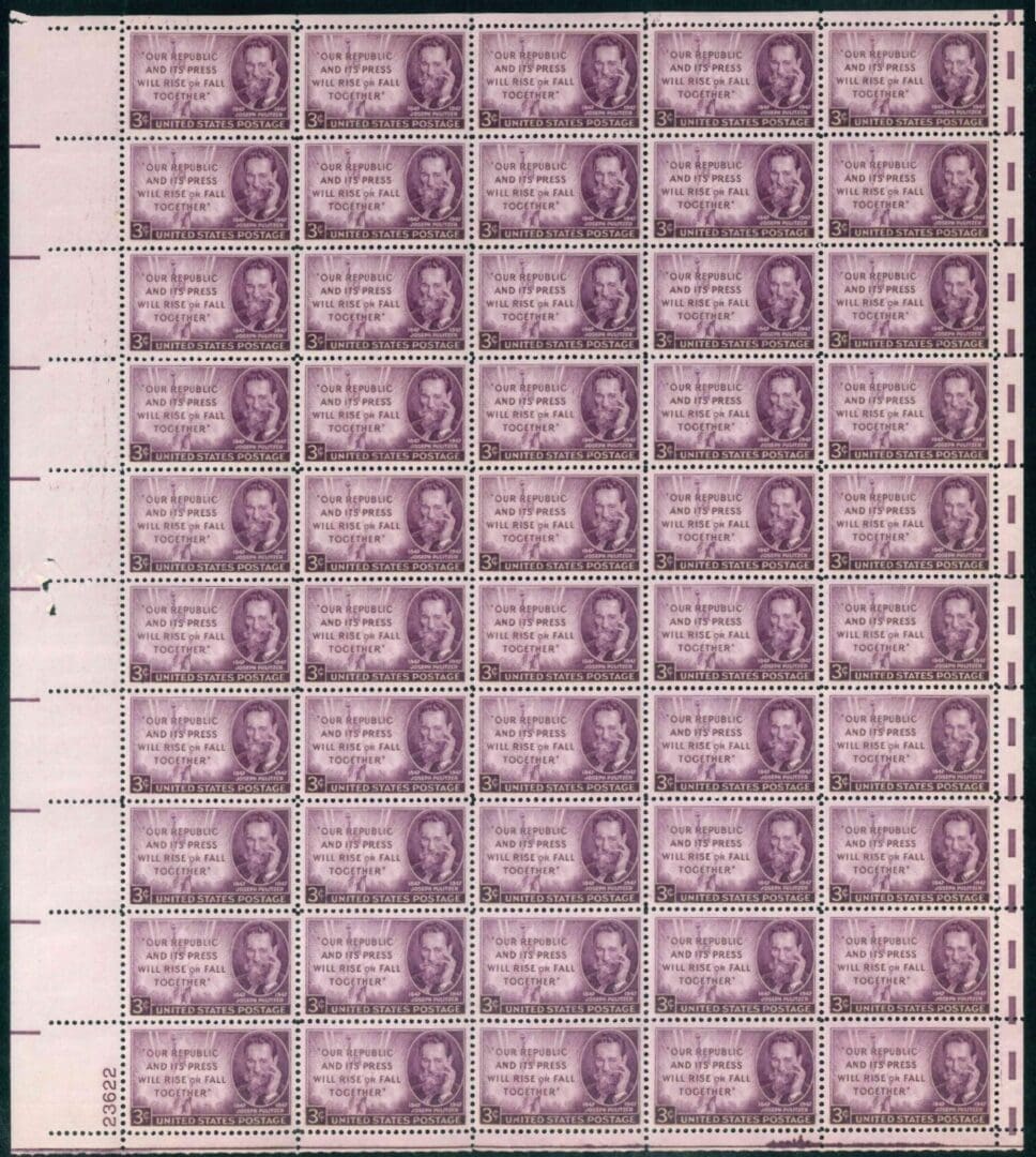 Scott# 946 "J PULITZER - JOURNALIST" MNH FULL SHEET (50)